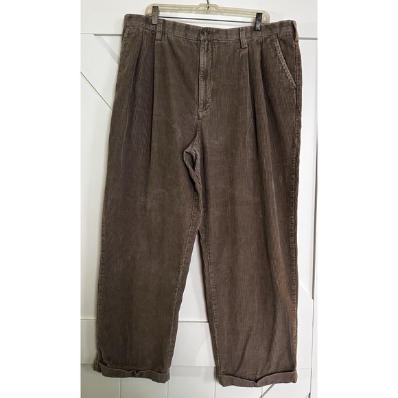 Croft & Barrow Tan Pleated Med Wale Chino Corduroy Cuffed Pants Men's 40X30(29) - Picture 1 of 5